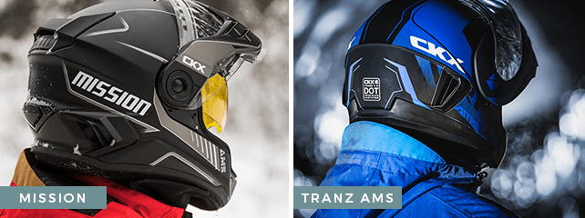 CKX Mission and Tranz 1.5 AMS snowmobile helmets