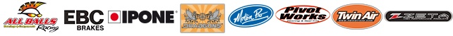 All balls logo, EBC brakes logo, Ipone Logo, Draggons logo, Motion Pro logo, Pivot Works logo, Twin Air logo, Zeta logo